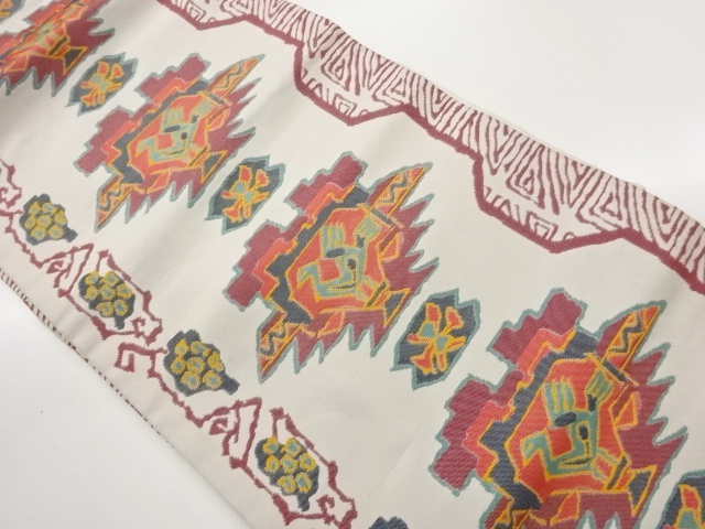 JAPANESE KIMONO / ABSTRACT BIRD PATTERN WOVEN NAGOYA OBI
